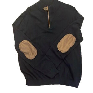 BRICE XL Brown Quarter Zip Cotton Cashmere Suede Trim Sweater